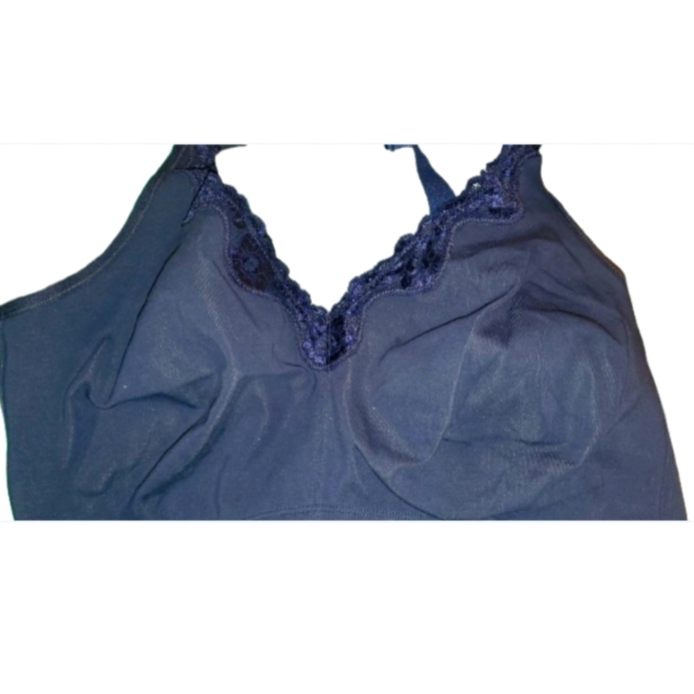 [42H] ti Voglio ~ Cotton Wirefree - NWT Navy Bra Blue with Lace detail - Picture 7 of 11